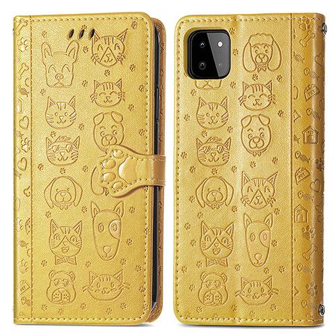 Funda de Cuero Cartera con Soporte Patron de Moda Carcasa S03D para Samsung Galaxy F42 5G Amarillo