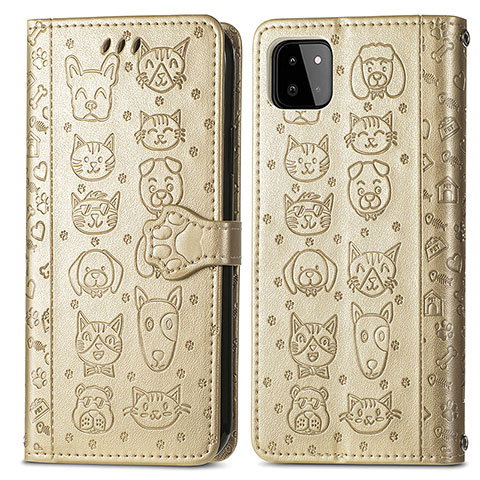 Funda de Cuero Cartera con Soporte Patron de Moda Carcasa S03D para Samsung Galaxy F42 5G Oro