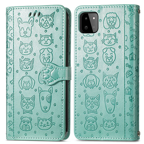 Funda de Cuero Cartera con Soporte Patron de Moda Carcasa S03D para Samsung Galaxy F42 5G Verde