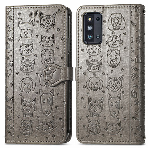 Funda de Cuero Cartera con Soporte Patron de Moda Carcasa S03D para Samsung Galaxy F52 5G Gris