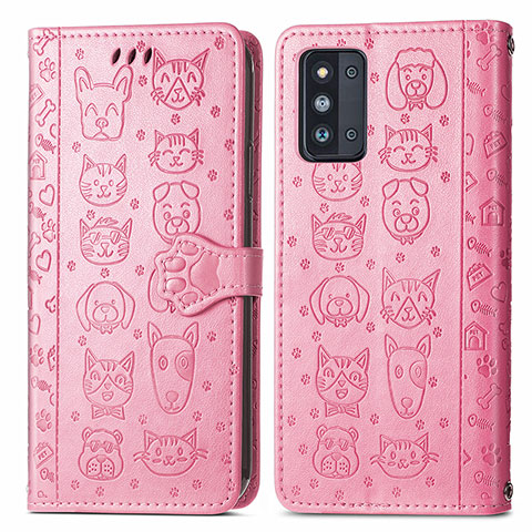 Funda de Cuero Cartera con Soporte Patron de Moda Carcasa S03D para Samsung Galaxy F52 5G Oro Rosa