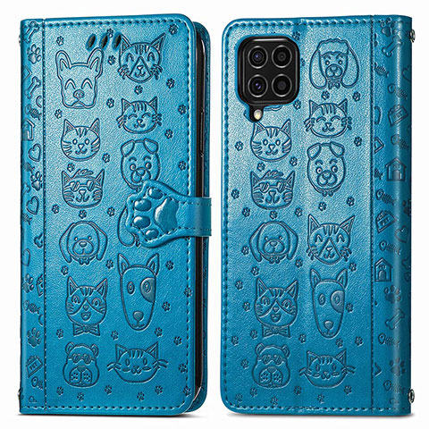 Funda de Cuero Cartera con Soporte Patron de Moda Carcasa S03D para Samsung Galaxy F62 5G Azul