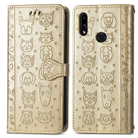 Funda de Cuero Cartera con Soporte Patron de Moda Carcasa S03D para Samsung Galaxy M01s Oro