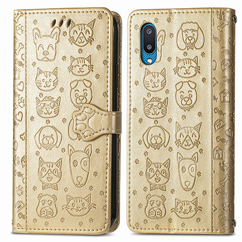 Funda de Cuero Cartera con Soporte Patron de Moda Carcasa S03D para Samsung Galaxy M02 Oro