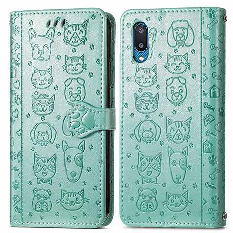 Funda de Cuero Cartera con Soporte Patron de Moda Carcasa S03D para Samsung Galaxy M02 Verde