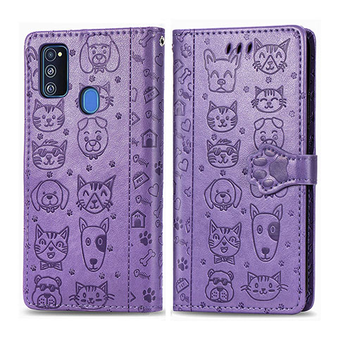 Funda de Cuero Cartera con Soporte Patron de Moda Carcasa S03D para Samsung Galaxy M30s Morado