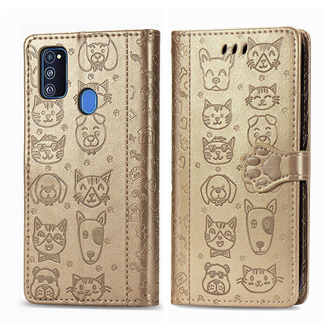 Funda de Cuero Cartera con Soporte Patron de Moda Carcasa S03D para Samsung Galaxy M30s Oro