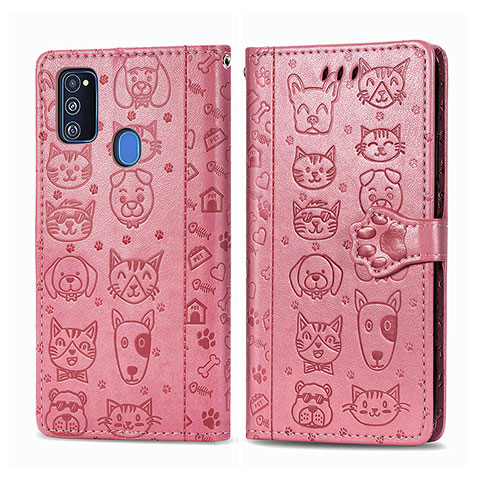 Funda de Cuero Cartera con Soporte Patron de Moda Carcasa S03D para Samsung Galaxy M30s Oro Rosa