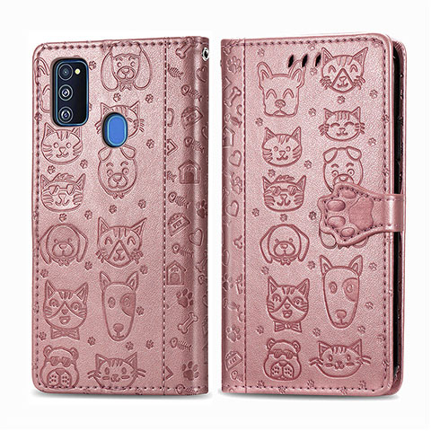 Funda de Cuero Cartera con Soporte Patron de Moda Carcasa S03D para Samsung Galaxy M30s Rosa