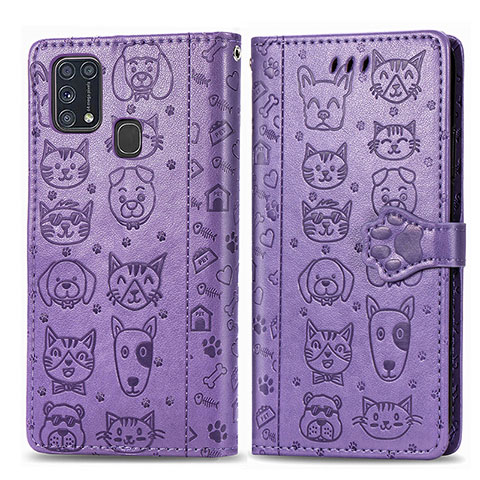 Funda de Cuero Cartera con Soporte Patron de Moda Carcasa S03D para Samsung Galaxy M31 Morado