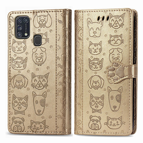 Funda de Cuero Cartera con Soporte Patron de Moda Carcasa S03D para Samsung Galaxy M31 Oro