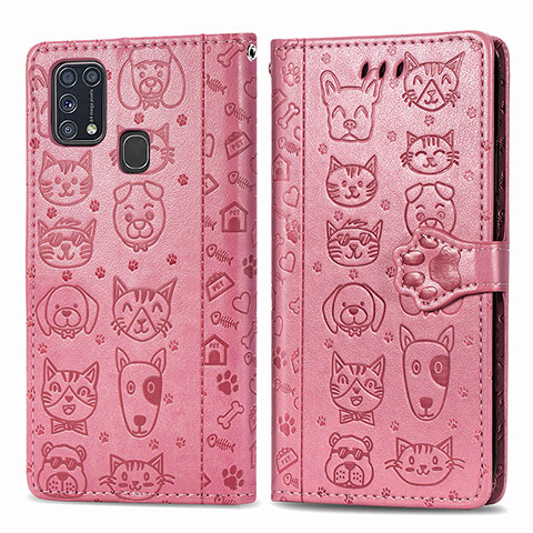 Funda de Cuero Cartera con Soporte Patron de Moda Carcasa S03D para Samsung Galaxy M31 Oro Rosa