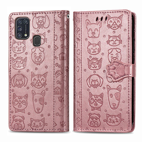 Funda de Cuero Cartera con Soporte Patron de Moda Carcasa S03D para Samsung Galaxy M31 Prime Edition Rosa