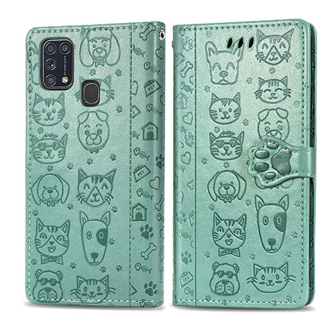 Funda de Cuero Cartera con Soporte Patron de Moda Carcasa S03D para Samsung Galaxy M31 Verde