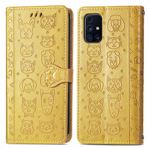 Funda de Cuero Cartera con Soporte Patron de Moda Carcasa S03D para Samsung Galaxy M31s Amarillo