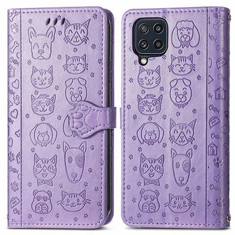 Funda de Cuero Cartera con Soporte Patron de Moda Carcasa S03D para Samsung Galaxy M32 4G Morado