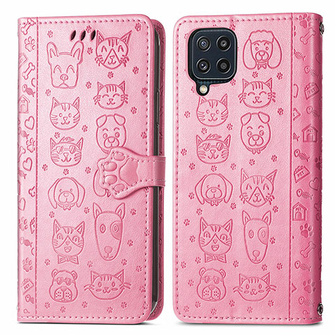 Funda de Cuero Cartera con Soporte Patron de Moda Carcasa S03D para Samsung Galaxy M32 4G Oro Rosa