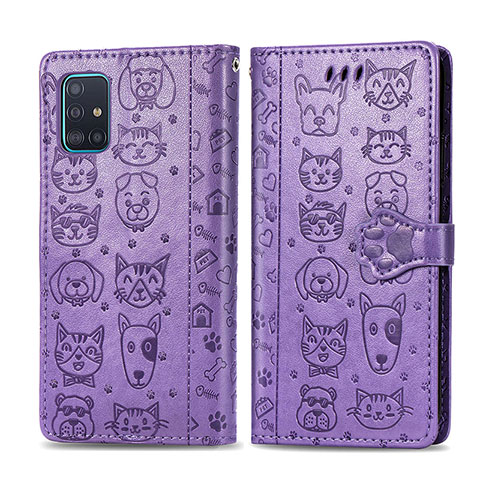 Funda de Cuero Cartera con Soporte Patron de Moda Carcasa S03D para Samsung Galaxy M40S Morado