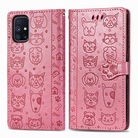 Funda de Cuero Cartera con Soporte Patron de Moda Carcasa S03D para Samsung Galaxy M51 Oro Rosa