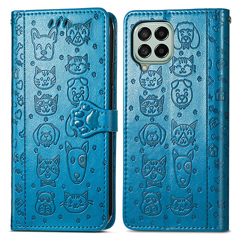 Funda de Cuero Cartera con Soporte Patron de Moda Carcasa S03D para Samsung Galaxy M53 5G Azul