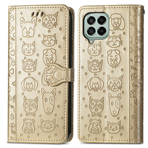 Funda de Cuero Cartera con Soporte Patron de Moda Carcasa S03D para Samsung Galaxy M53 5G Oro