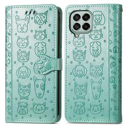 Funda de Cuero Cartera con Soporte Patron de Moda Carcasa S03D para Samsung Galaxy M53 5G Verde