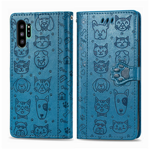 Funda de Cuero Cartera con Soporte Patron de Moda Carcasa S03D para Samsung Galaxy Note 10 Plus 5G Azul