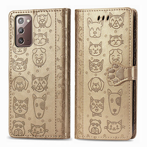 Funda de Cuero Cartera con Soporte Patron de Moda Carcasa S03D para Samsung Galaxy Note 20 5G Oro