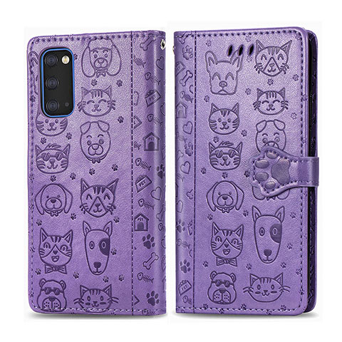 Funda de Cuero Cartera con Soporte Patron de Moda Carcasa S03D para Samsung Galaxy S20 5G Morado