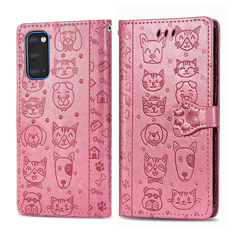 Funda de Cuero Cartera con Soporte Patron de Moda Carcasa S03D para Samsung Galaxy S20 5G Oro Rosa