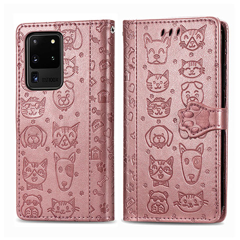 Funda de Cuero Cartera con Soporte Patron de Moda Carcasa S03D para Samsung Galaxy S20 Ultra 5G Rosa