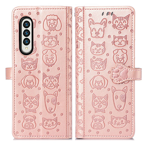 Funda de Cuero Cartera con Soporte Patron de Moda Carcasa S03D para Samsung Galaxy Z Fold3 5G Rosa