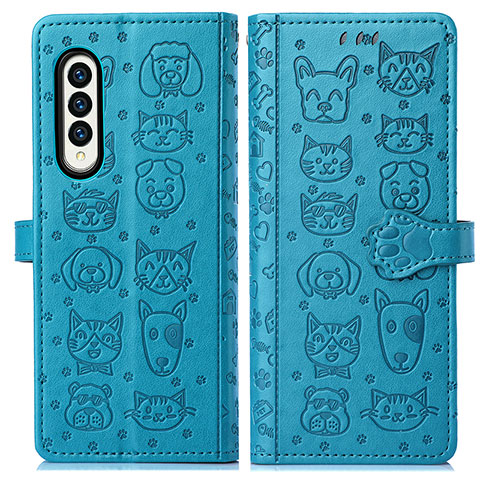 Funda de Cuero Cartera con Soporte Patron de Moda Carcasa S03D para Samsung Galaxy Z Fold4 5G Azul