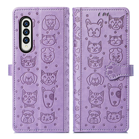 Funda de Cuero Cartera con Soporte Patron de Moda Carcasa S03D para Samsung Galaxy Z Fold4 5G Morado