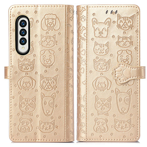 Funda de Cuero Cartera con Soporte Patron de Moda Carcasa S03D para Samsung Galaxy Z Fold4 5G Oro