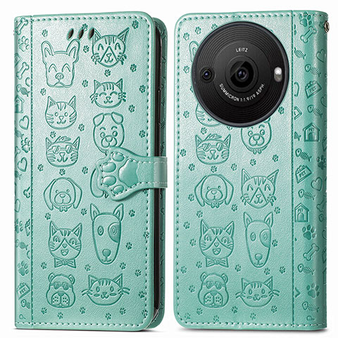 Funda de Cuero Cartera con Soporte Patron de Moda Carcasa S03D para Sharp Aquos R8 Pro Verde