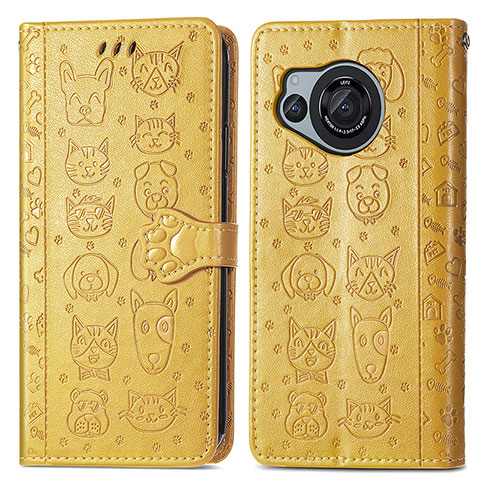 Funda de Cuero Cartera con Soporte Patron de Moda Carcasa S03D para Sharp Aquos R8s Amarillo