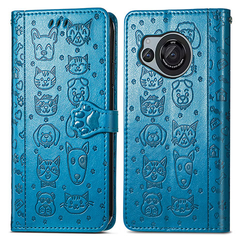 Funda de Cuero Cartera con Soporte Patron de Moda Carcasa S03D para Sharp Aquos R8s Azul