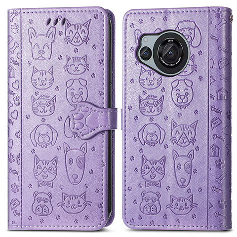 Funda de Cuero Cartera con Soporte Patron de Moda Carcasa S03D para Sharp Aquos R8s Morado