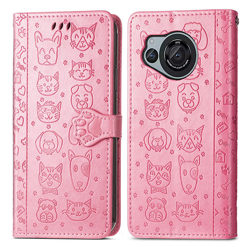 Funda de Cuero Cartera con Soporte Patron de Moda Carcasa S03D para Sharp Aquos R8s Rosa