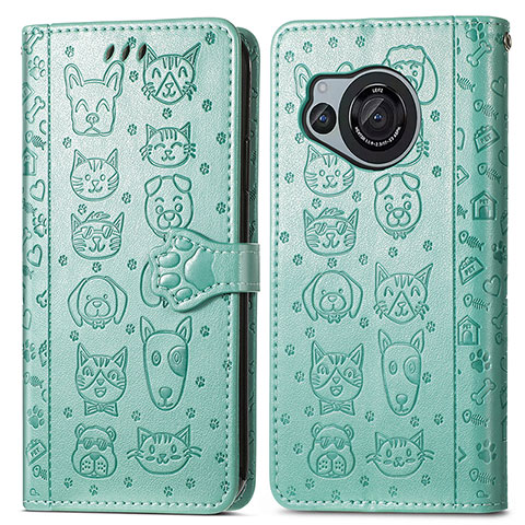 Funda de Cuero Cartera con Soporte Patron de Moda Carcasa S03D para Sharp Aquos R8s Verde