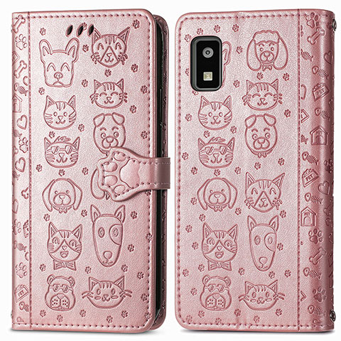 Funda de Cuero Cartera con Soporte Patron de Moda Carcasa S03D para Sharp Aquos wish3 Oro Rosa