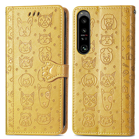 Funda de Cuero Cartera con Soporte Patron de Moda Carcasa S03D para Sony Xperia 1 IV Amarillo