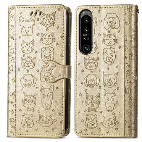 Funda de Cuero Cartera con Soporte Patron de Moda Carcasa S03D para Sony Xperia 1 IV Oro