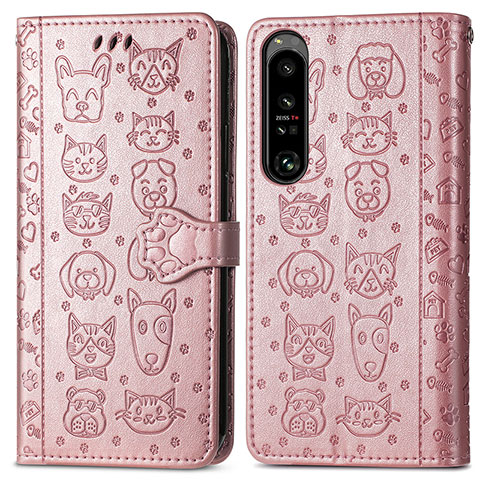 Funda de Cuero Cartera con Soporte Patron de Moda Carcasa S03D para Sony Xperia 1 IV Oro Rosa