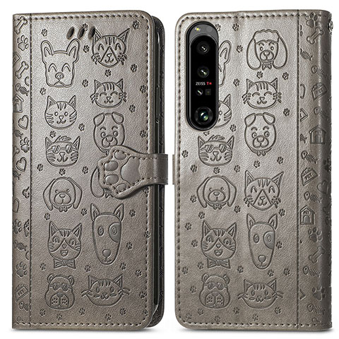 Funda de Cuero Cartera con Soporte Patron de Moda Carcasa S03D para Sony Xperia 1 IV SO-51C Gris