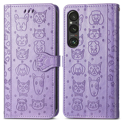 Funda de Cuero Cartera con Soporte Patron de Moda Carcasa S03D para Sony Xperia 1 V Morado