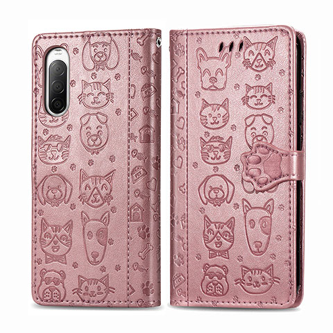 Funda de Cuero Cartera con Soporte Patron de Moda Carcasa S03D para Sony Xperia 10 II Oro Rosa