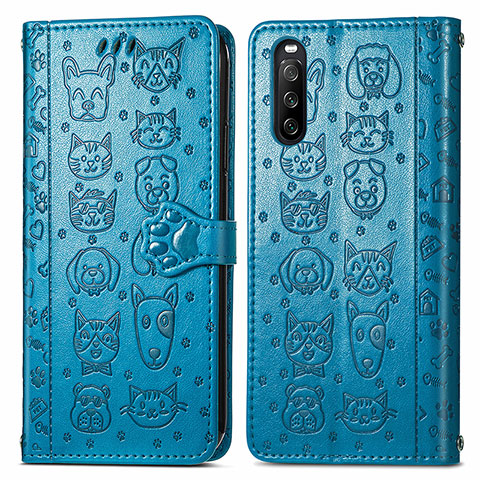 Funda de Cuero Cartera con Soporte Patron de Moda Carcasa S03D para Sony Xperia 10 III Lite Azul