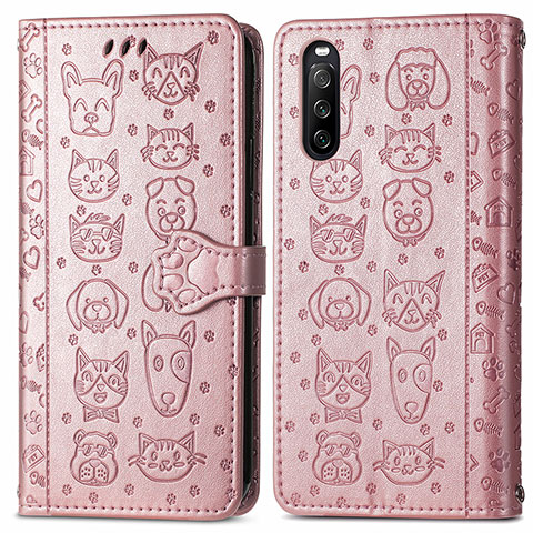 Funda de Cuero Cartera con Soporte Patron de Moda Carcasa S03D para Sony Xperia 10 III Lite Oro Rosa